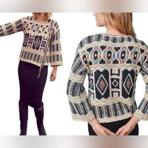Anthropologie Moth Spectra Fringe Aztec Multicolor Wrap Cardigan Sweater XS